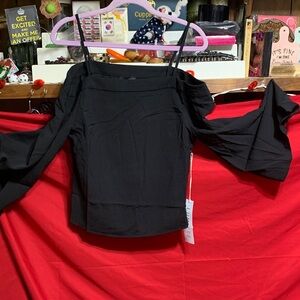 Size small Lumiere NWT Elegant Black Off-Shoulder Top with wide buckle sleeves